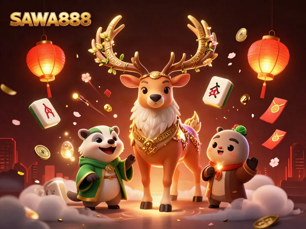 Engage with thrilling bets and jackpots at SAWA888 in this vibrant 3D casino scene.