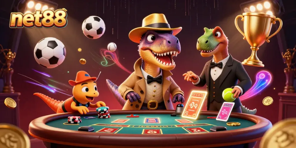 Experience thrilling gameplay at net88 with a comedic twist featuring a velociraptor card counter and sneaky compy.