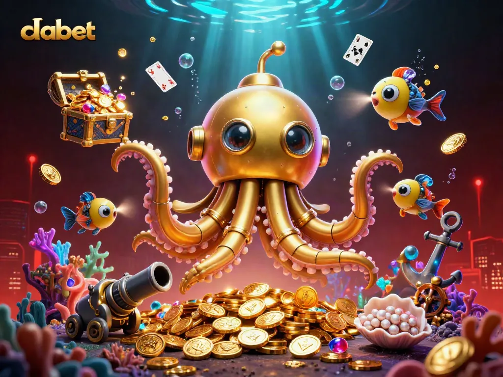 Experience thrilling gameplay with dabet's underwater treasure chase featuring a golden kraken and mechanical fish.