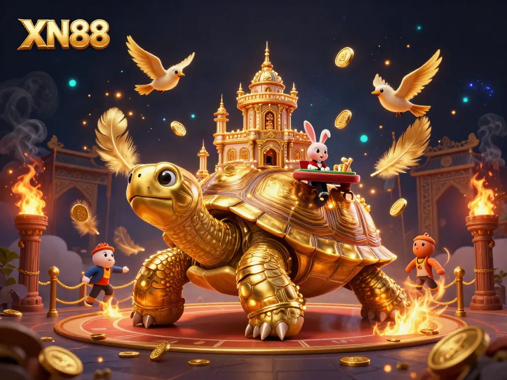 Engage with the vibrant world of XN88 featuring a golden tortoise casino and lively rabbit dealer