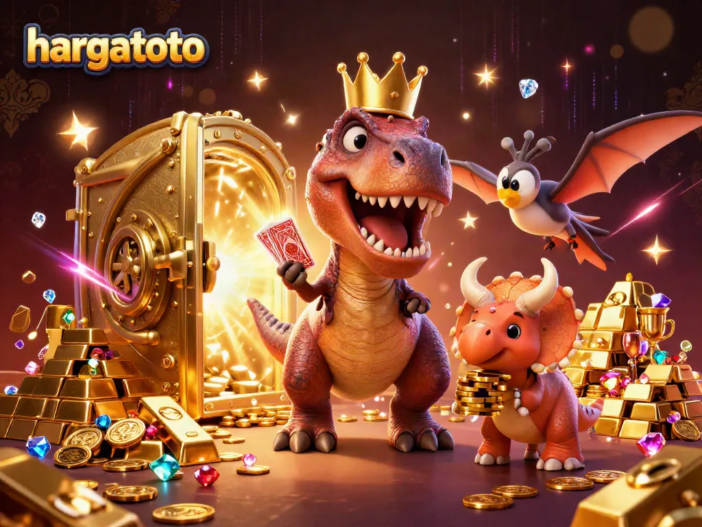 Experience thrilling gameplay at hargatoto with vibrant casino characters amidst treasures and adventure.