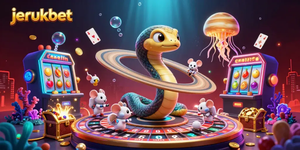 Menggali keseruan permainan di JERUKBET dengan simbol slot digital dan elemen warna-warni yang menarik.
