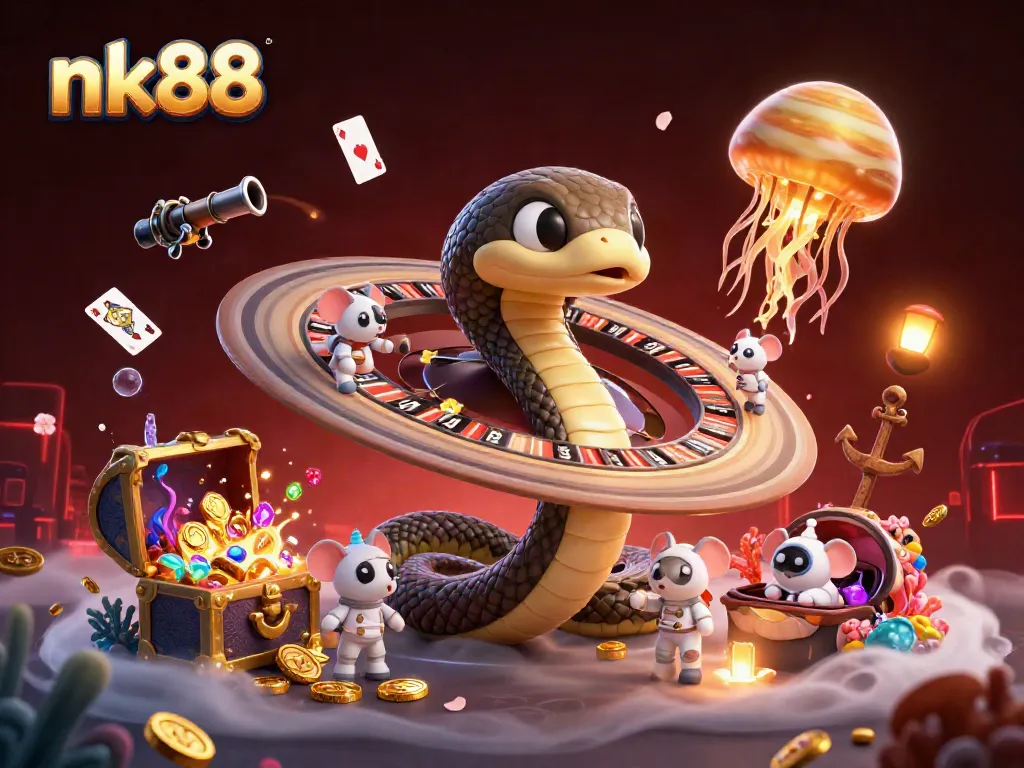 Engage with nk88 through thrilling betting action featuring vibrant casino elements in a cosmic setting.