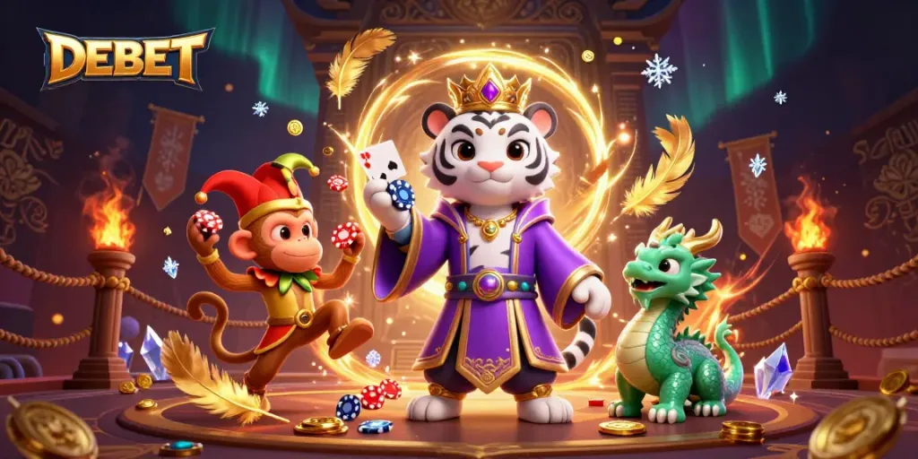Engage with DEBET's thrilling online gaming universe, featuring exciting characters and vibrant action.