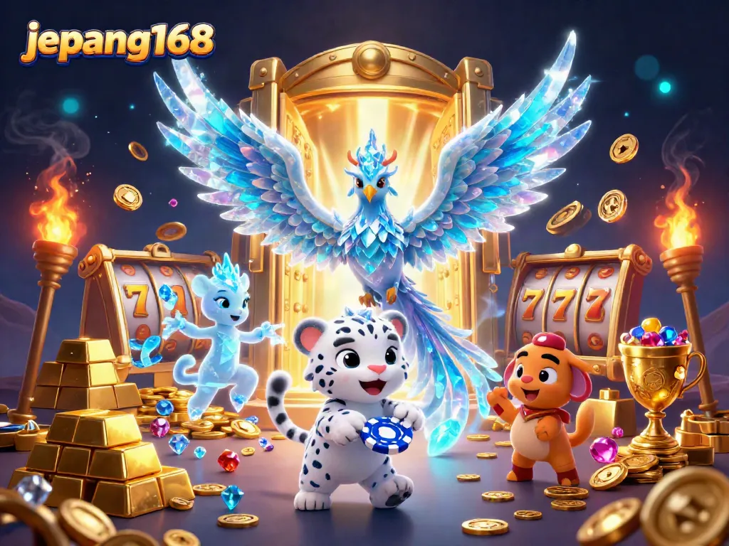 Engage in thrilling gameplay with jepang168, featuring an ice phoenix and sparkling casino treasures.