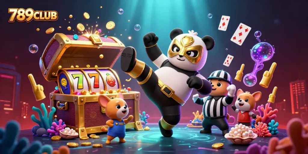 Experience thrilling action at 789CLUB with a colorful scene of animated characters celebrating wins.