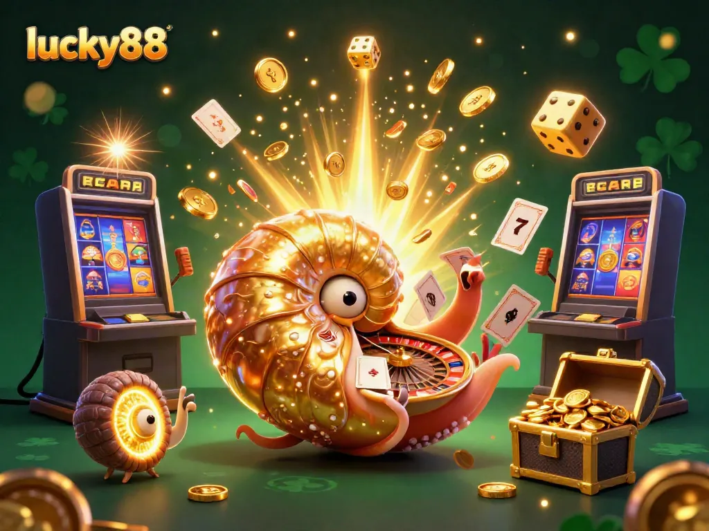 Enjoy thrilling gameplay with lucky88 in a vibrant 3D casino scene featuring slot machines and cards.