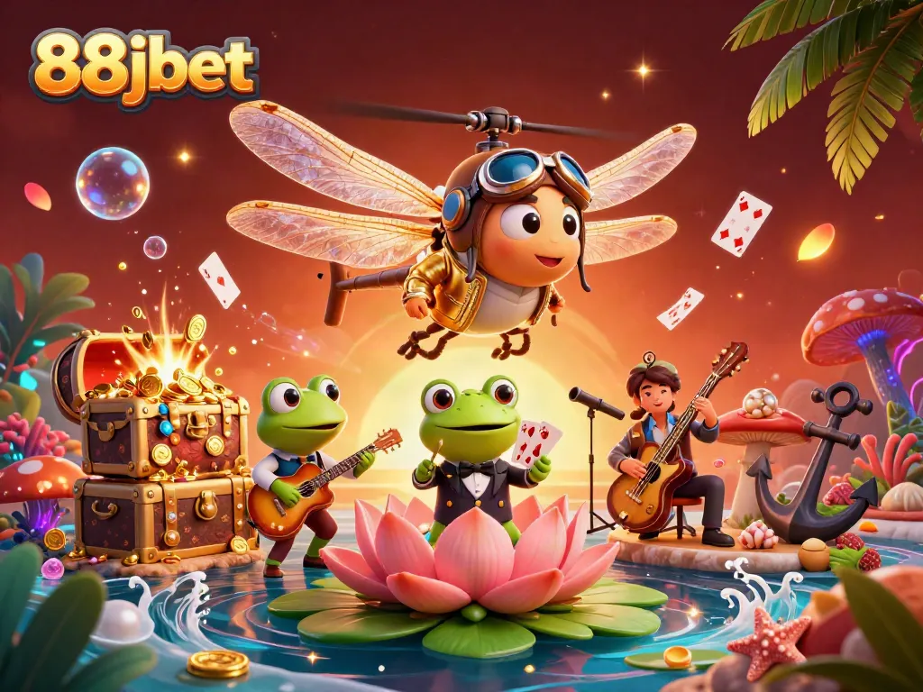 Engage in exciting card games at 88jbet with a vibrant casino scene featuring unique characters.