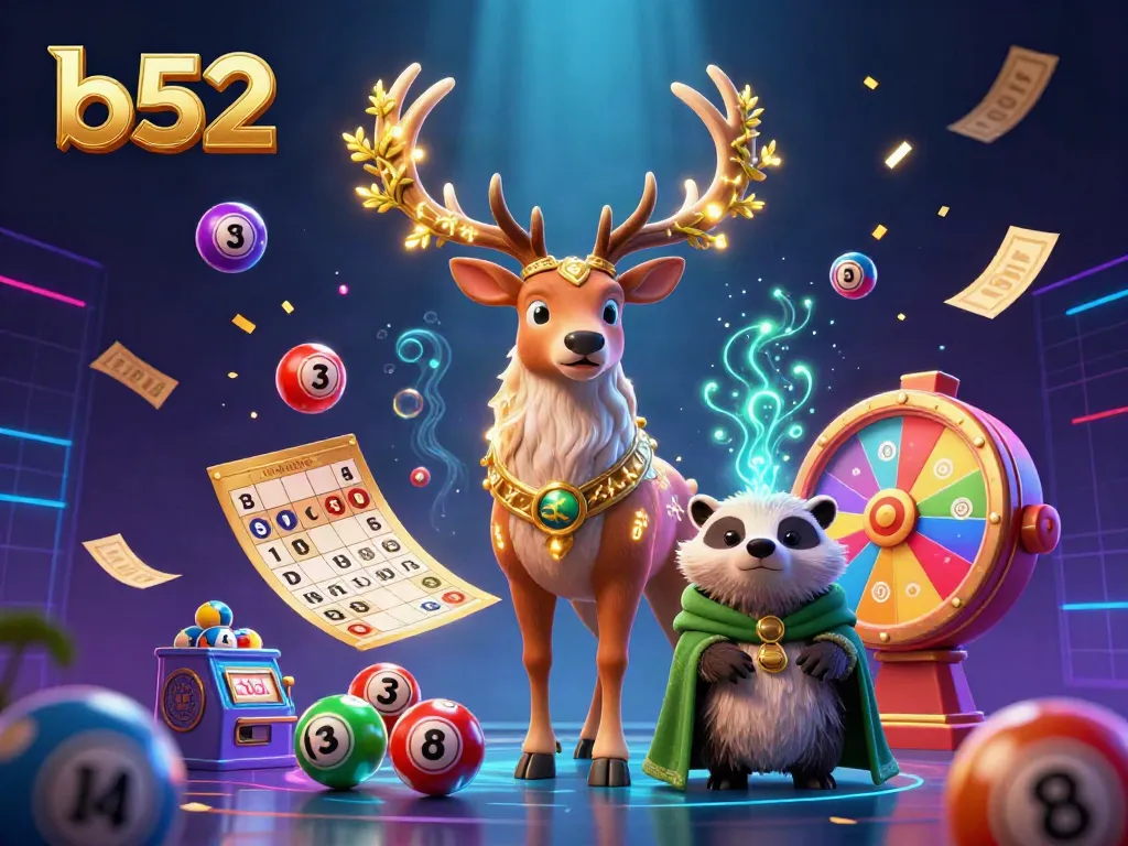 Engage with the vibrant world of b52 lottery drawing featuring colorful games, a druid stag, and a badger spirit.