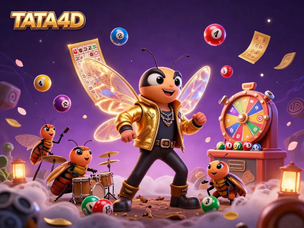 Engage with TATA4D's vibrant gaming universe featuring a cicada rock star and captivating elements.