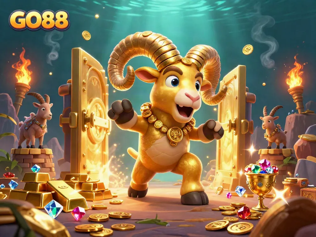 Experience the thrill of GO88 with a vibrant casino scene featuring dynamic gaming elements and characters.