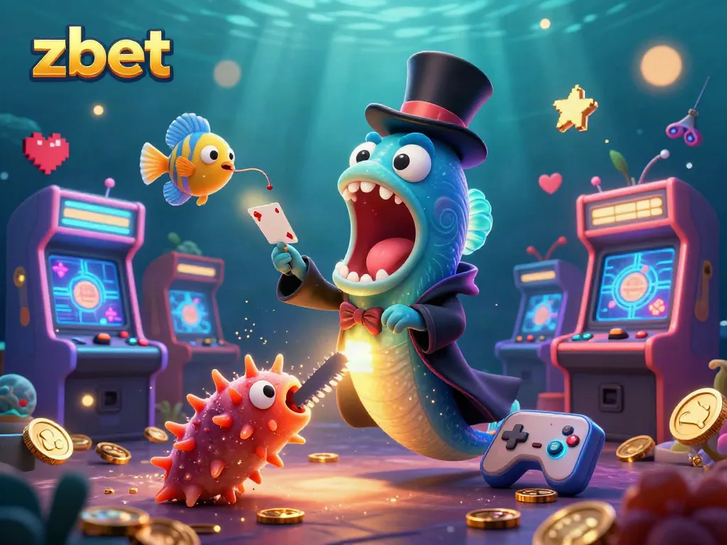 Experience zbet's thrilling gaming with vibrant characters and casino elements in a dynamic underwater scene.