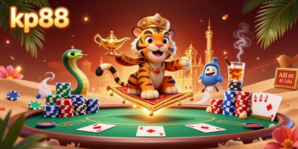 Experience the thrilling gameplay of kp88 with an Arabian Nights-themed casino scene bursting with vibrant colors.