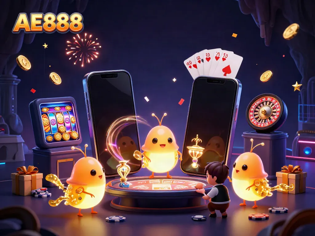 Experience the magical AE888 casino scene with glowworms and a bat dealer.