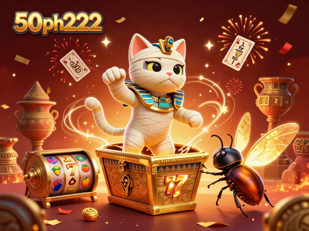 Engage with thrilling online slot games and lucky charms like 50ph222 in a vibrant casino scene.