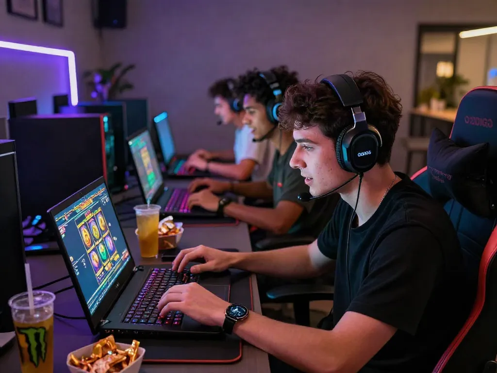 Excited player experiencing slot gacor action on ODDIGO with vibrant gaming setup.