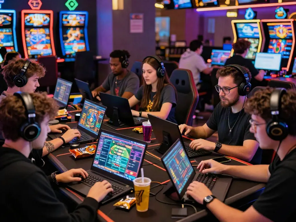 Players enjoying a thrilling online gaming session at Lumbung88 with vibrant visuals and engaging atmosphere.