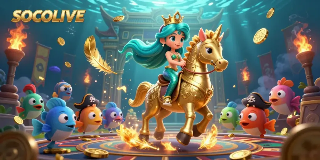 Experience thrilling gaming with SOCOLIVE's dynamic betting scene featuring a mermaid princess and seahorse.
