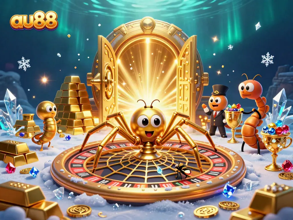Betting at au88 with a fly nervously placing bets at a roulette wheel web scene.