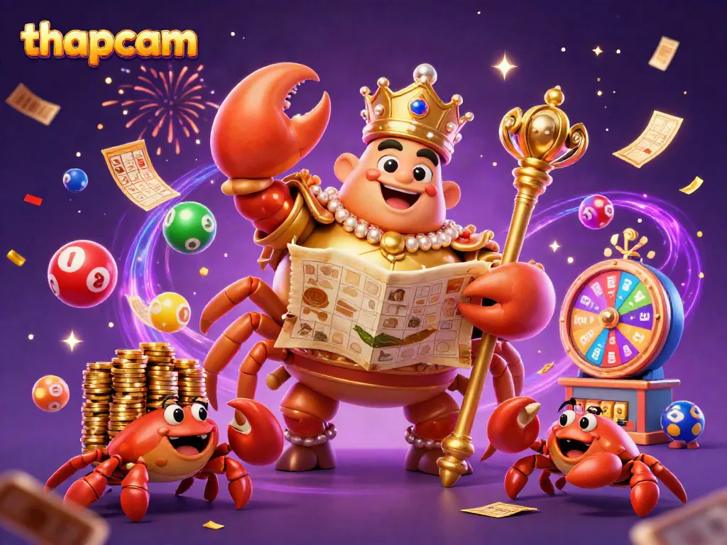Thapcam broadcasts live casino gaming with a grand crab emperor and colorful dynamic elements.