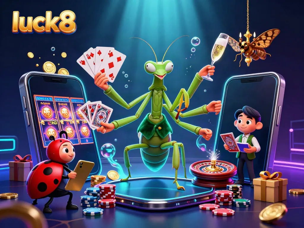 Experience exciting games and vibrant visuals with luck8 in this animated casino scene.