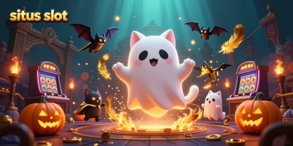 Genggam peluang kemenangan dalam situs slot dengan suasana kasino penuh warna dan karakter unik.