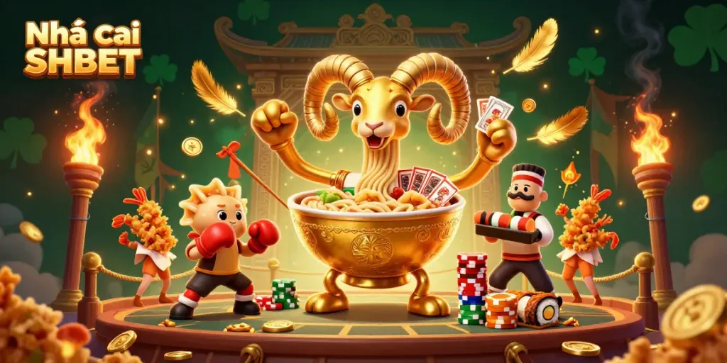 Experience the excitement of Nhà cái SHBET with a vibrant 3D casino illustration featuring playful characters in a dynamic betting arena.