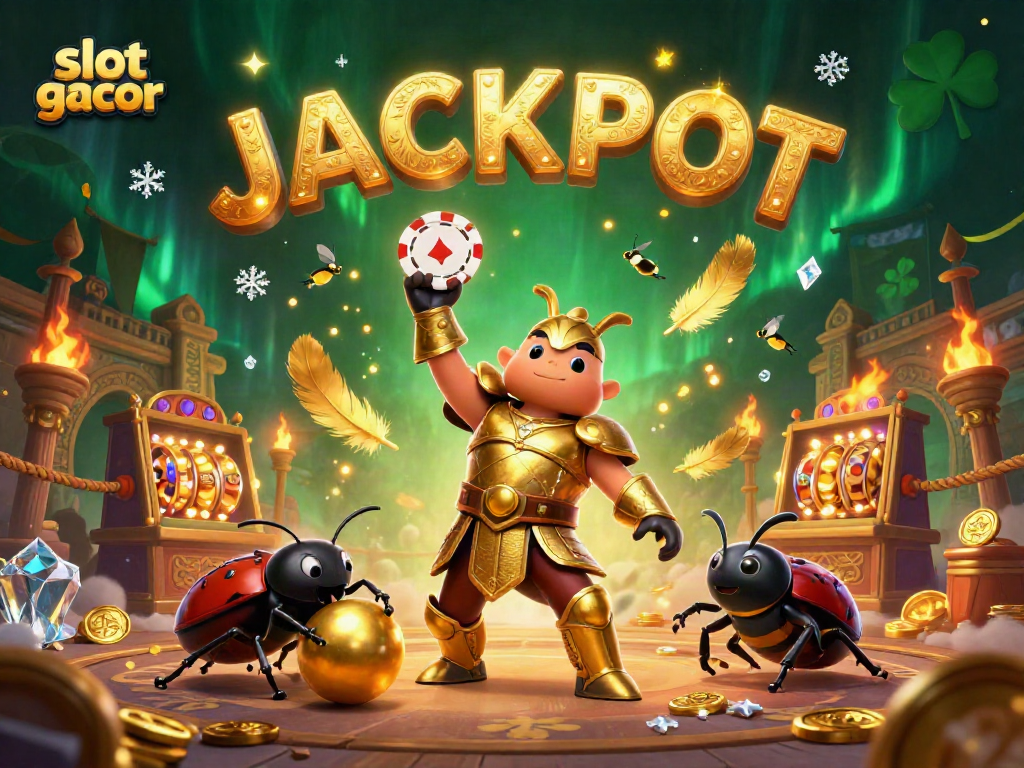 Experience slot gacor excitement with 3D beetles and dynamic game elements in a vibrant casino scene.