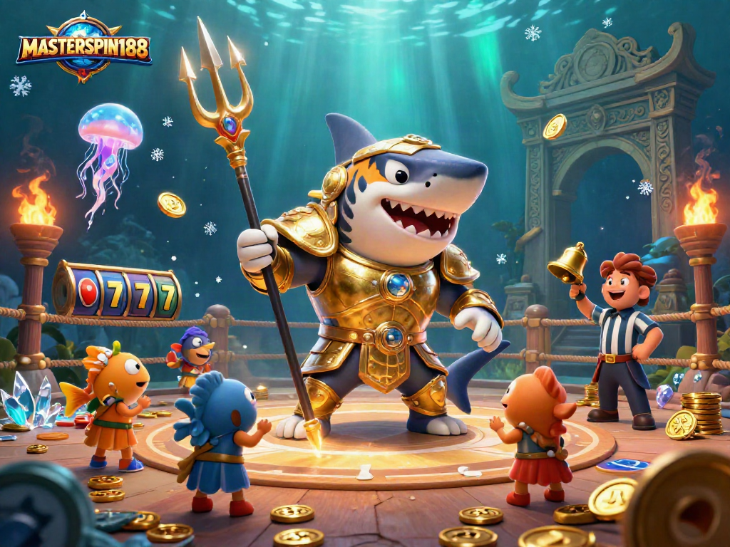 Experience excitement at MASTERSPIN188 with an action-packed underwater casino battle scene.