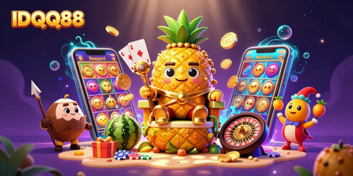 IDQQ88 captivates players with vibrant 3D casino scene showcasing exciting games and characters.