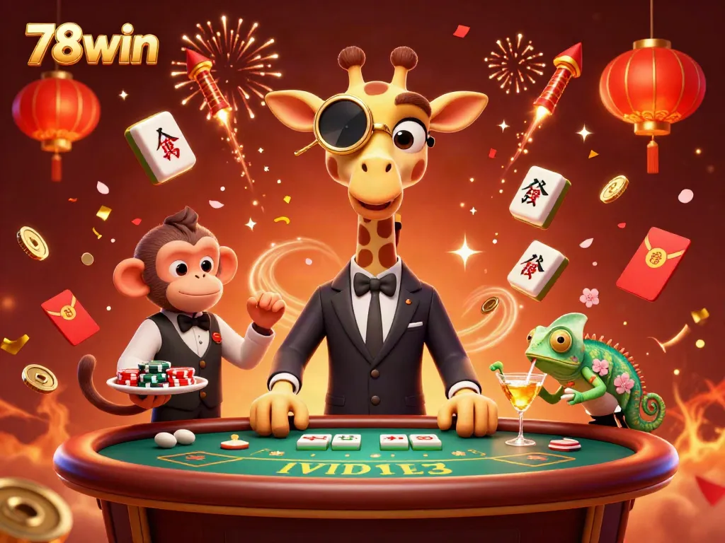 Celebrate in style at 78win's casino with high rollers and vibrant game elements.