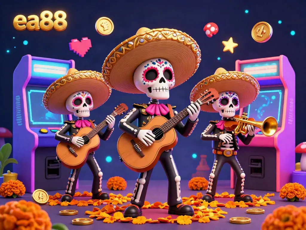 Experience exciting gameplay at ea88 with a vibrant Day of the Dead-themed illustration featuring a mariachi band.