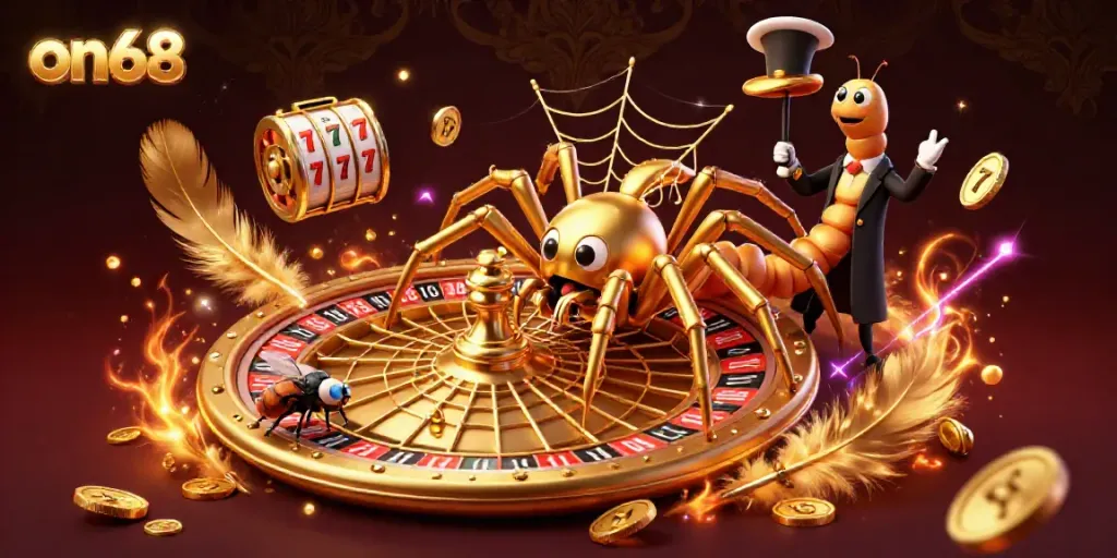 Experience thrilling betting at on68 with a mystical golden spider and centipede croupier.