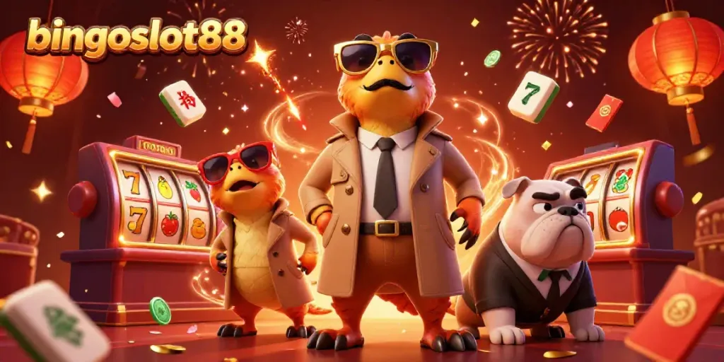 Rasakan keseruan bingoslot88 dengan ilustrasi kasino kartun menampilkan raptor terampil yang menyamar