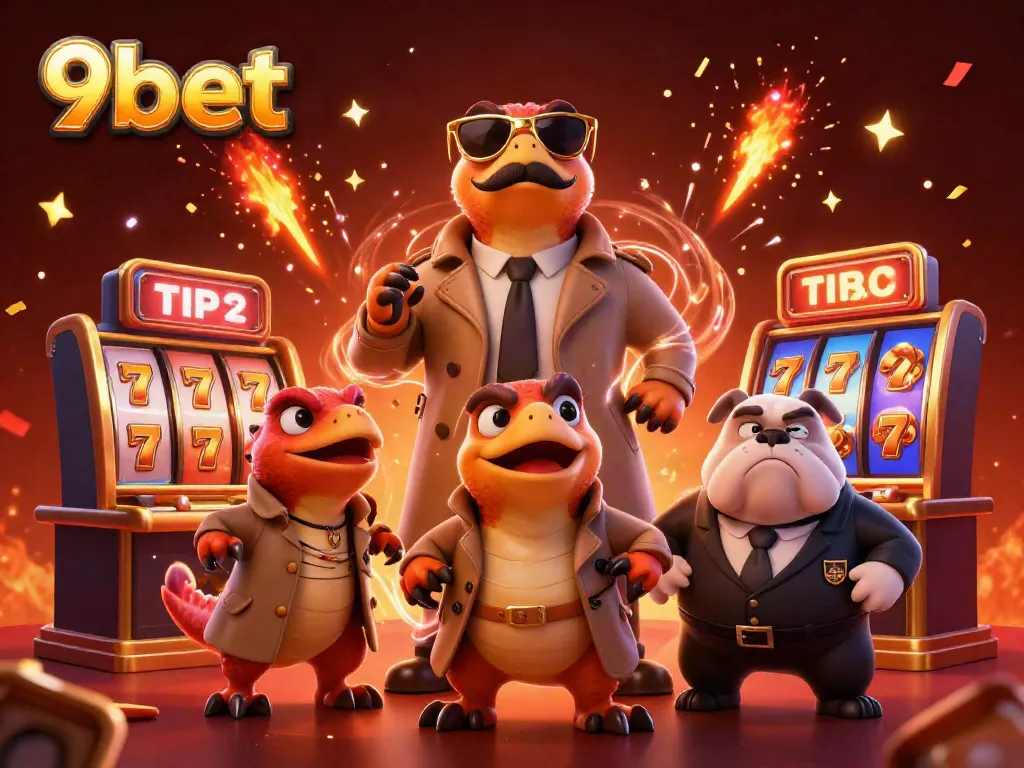 Join the fun at 9bet with playful raptors sneaking into a casino lounge amid colorful slot elements.