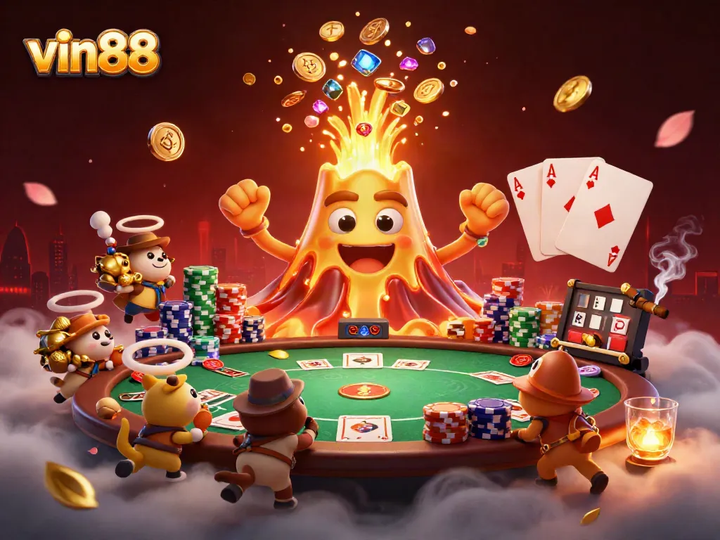 Engage with exciting bonuses at vin88, featuring a thrilling eruption of coins from a winning volcano.
