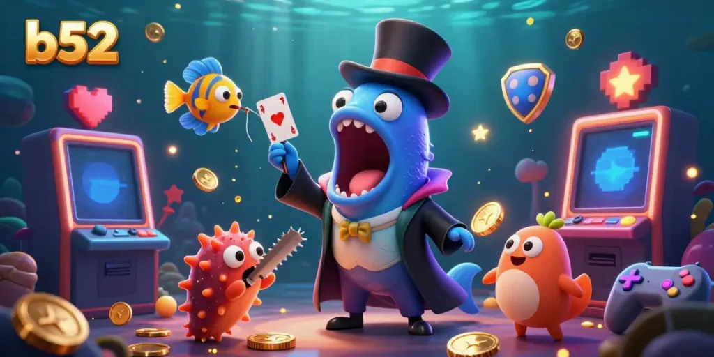 Engage in jackpot action with b52 at this vibrant underwater casino scene featuring colorful slot machines.