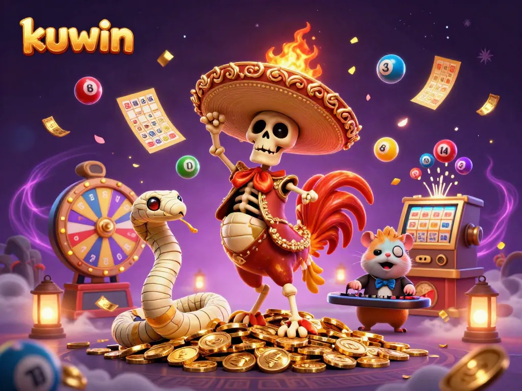 Kuwin offers thrilling gaming experiences, featuring dynamic characters celebrating amidst colorful lottery elements.