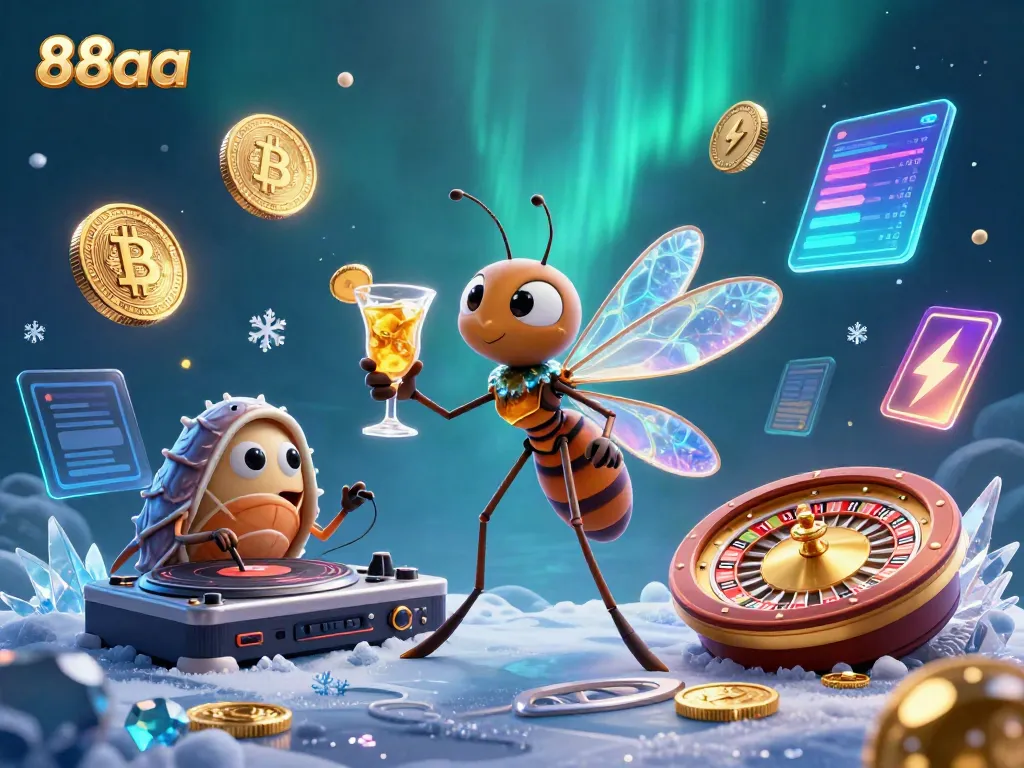 Experience excitement at 88aa casino with a vibrant 3D scene featuring a unique mascot and gaming elements.