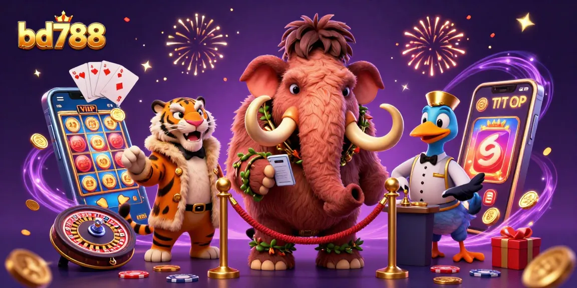 Engage with bd788 at a lively casino scene featuring vibrant characters and thrilling game elements.