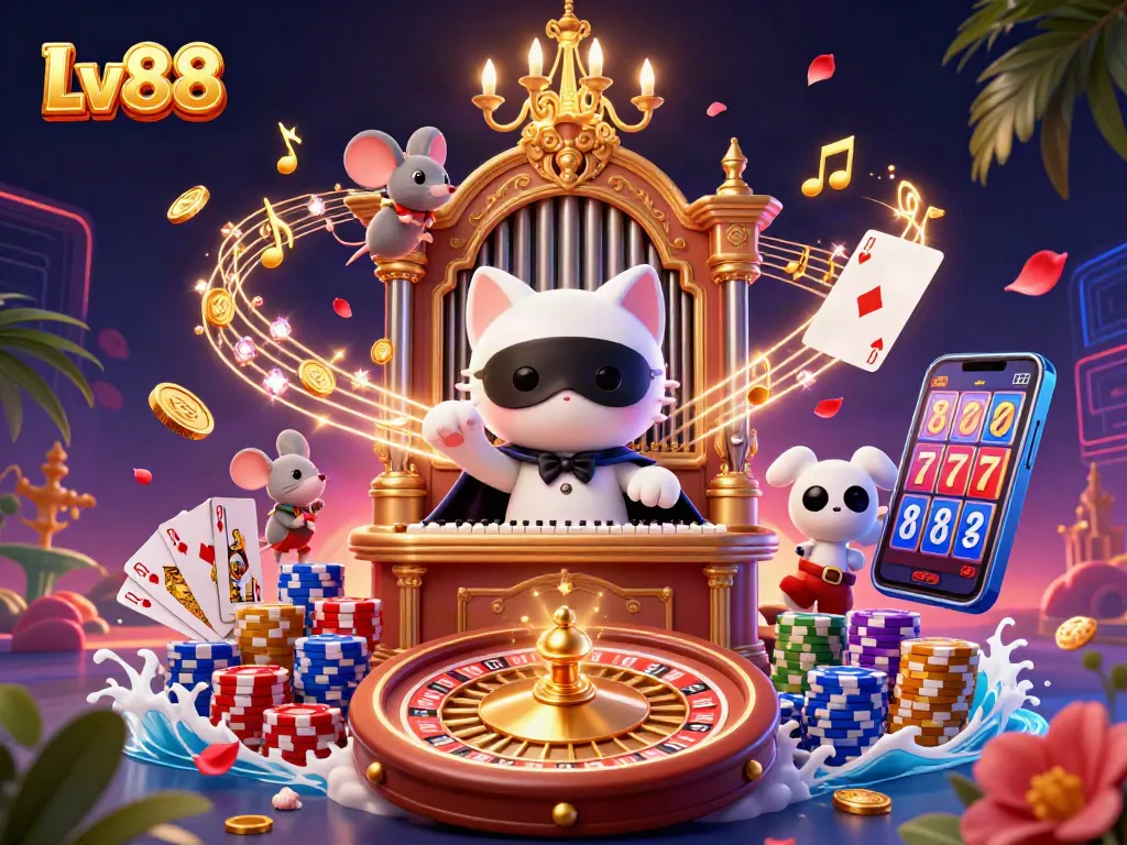 Experience thrilling gameplay at Lv88 with a vibrant casino scene featuring slots and roulette!