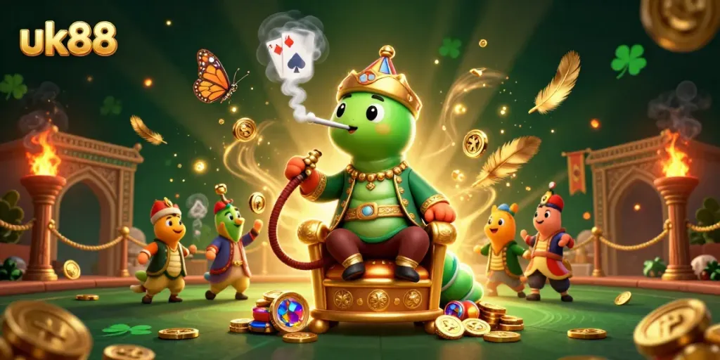 Experience the thrill of uk88 gaming with our vibrant 3D illustration showcasing rich casino elements and dynamic characters.