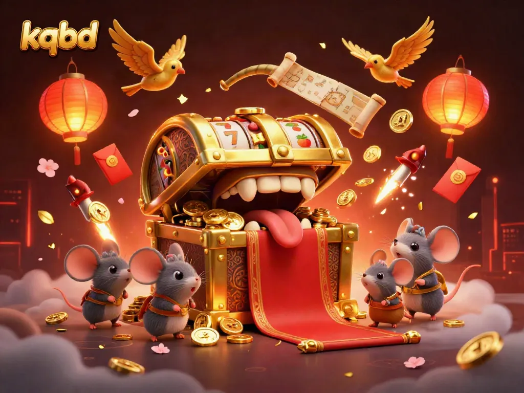 Engage with kqbd golden treasure chest and dynamic slot reels in a vibrant 3D casino scene.