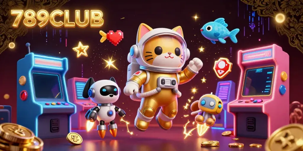 Engage with the 789CLUB gaming universe through vibrant characters, colorful elements, and dynamic cosmic energy.