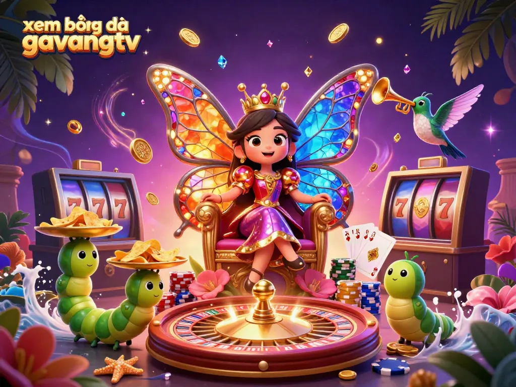 Experience xem bóng đá gavangtv with vibrant 3D casino elements and charming characters in a dynamic scene.