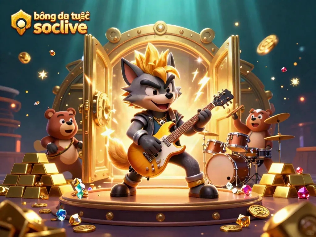 Experience the excitement of bóng đá trực tuyến socolive with dynamic characters in an illustrative casino scene.