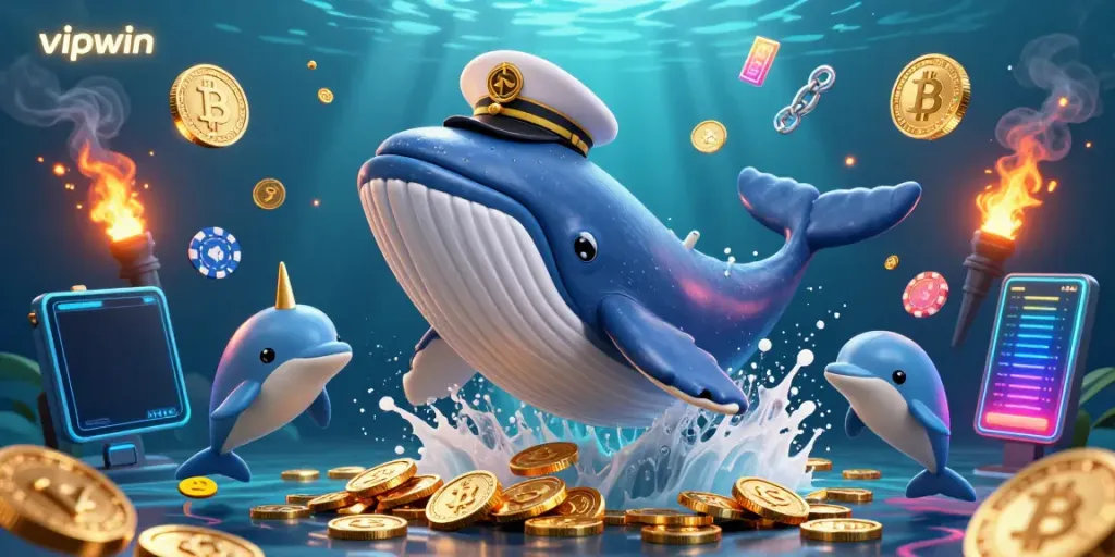 Engage in thrilling gambling experiences at vipwin with a captivating underwater scene featuring a whale and playful dolphins.