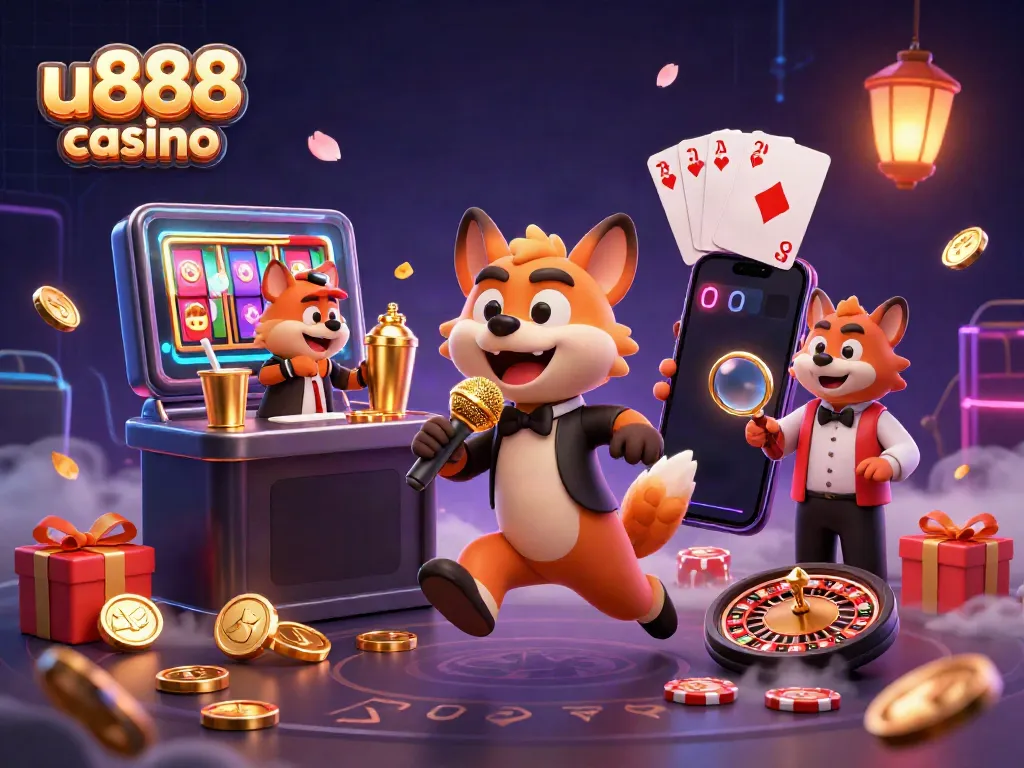 Experience excitement at u888 casino with animated hyenas hosting a vibrant comedy club scene.