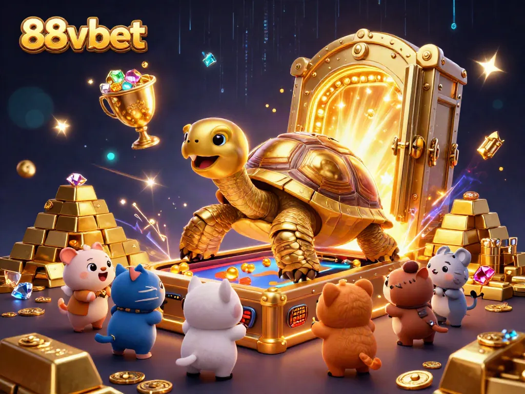 Experience thrilling entertainment at 88vbet with a giant golden tortoise pinball machine and treasures!