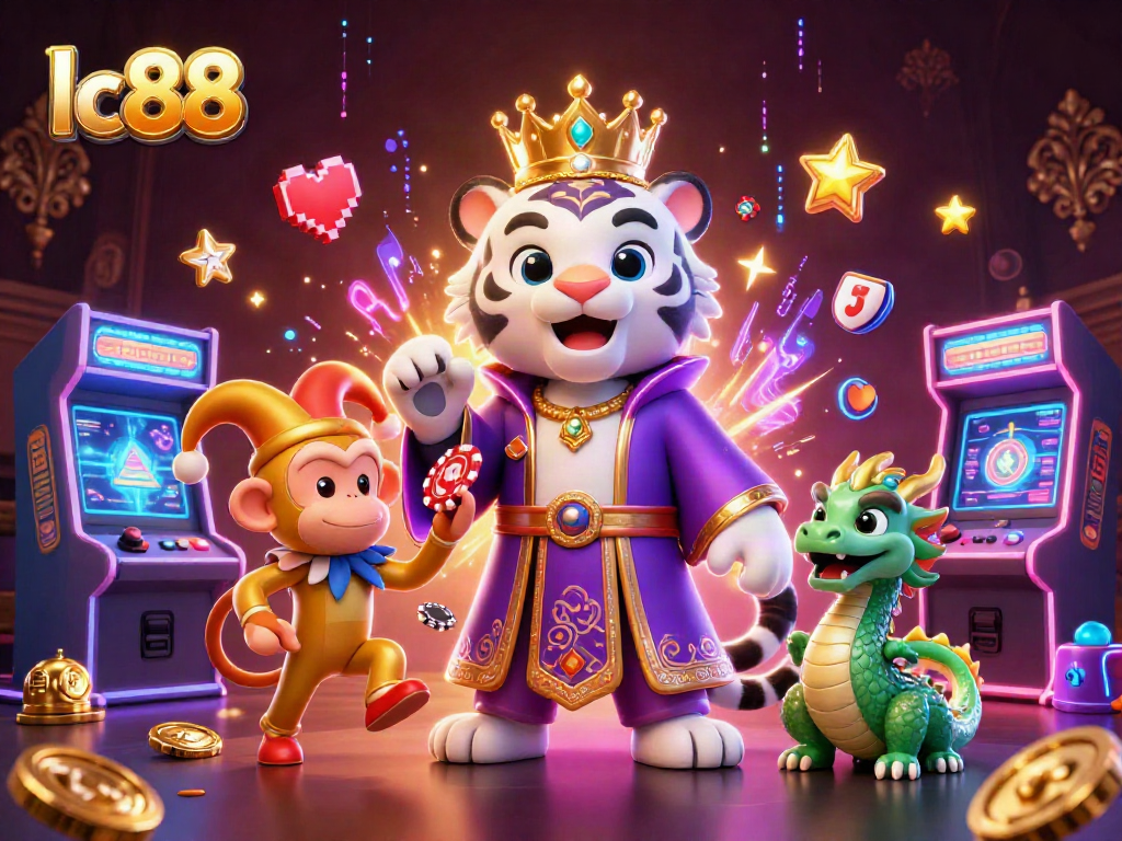 Experience lc88 with vibrant casino action featuring a tiger, monkey, and magical dragon.